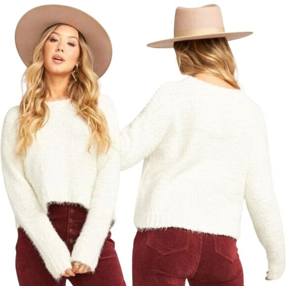NWOT Show Me Your Mumu Cropped Varsity Sweater Knubby Knit Women's Small Cream - Picture 1 of 12